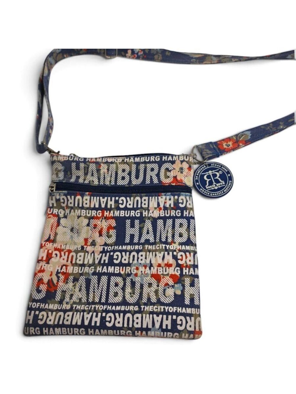 Robin Ruth Hamburg Germany Crossbody Bag Blue Floral Travel Souvenir Purse